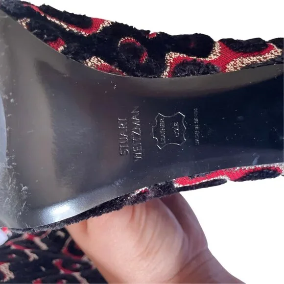 Stuart Weitzman Red Black Velvet Tapestry Ankle Boot Bad Reputation SZ 7.5 - Picture 5 of 10